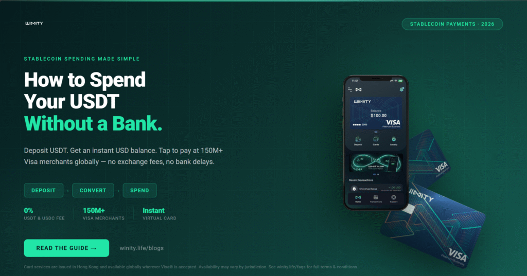 How to spend USDT without a bank — Winity Life Visa card guide 2026